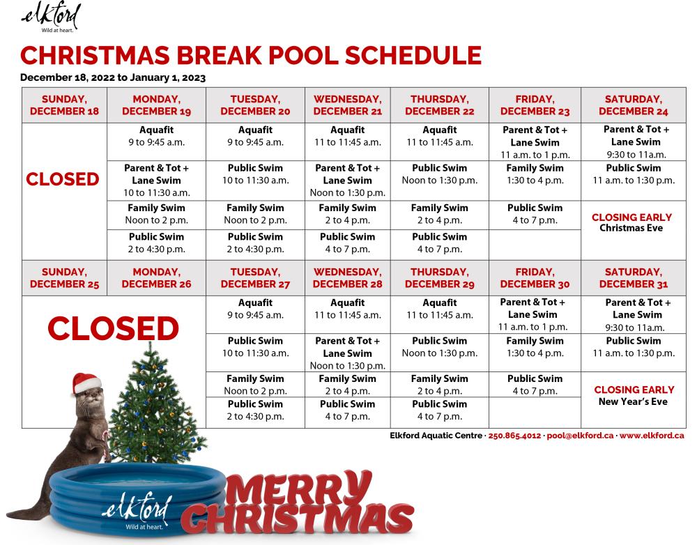 District of Elkford Christmas Break 2022 Pool Schedule District of Elkford Christmas Break 2022 Pool Schedule
