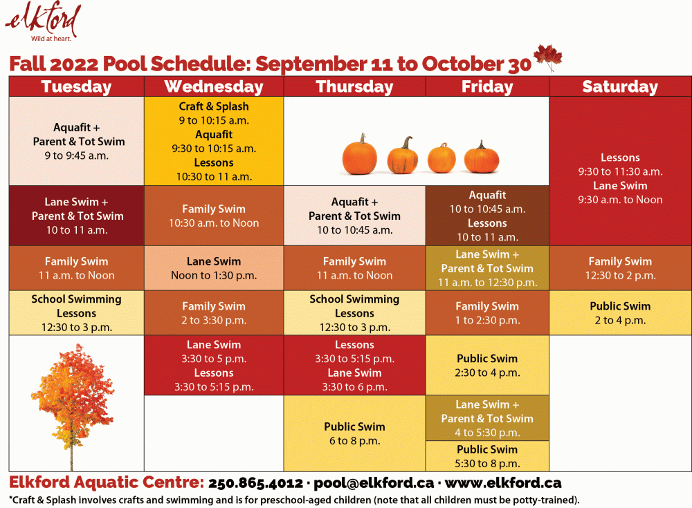 District of Elkford 2022 Fall Pool Schedule District of Elkford 2022 Fall Pool Schedule