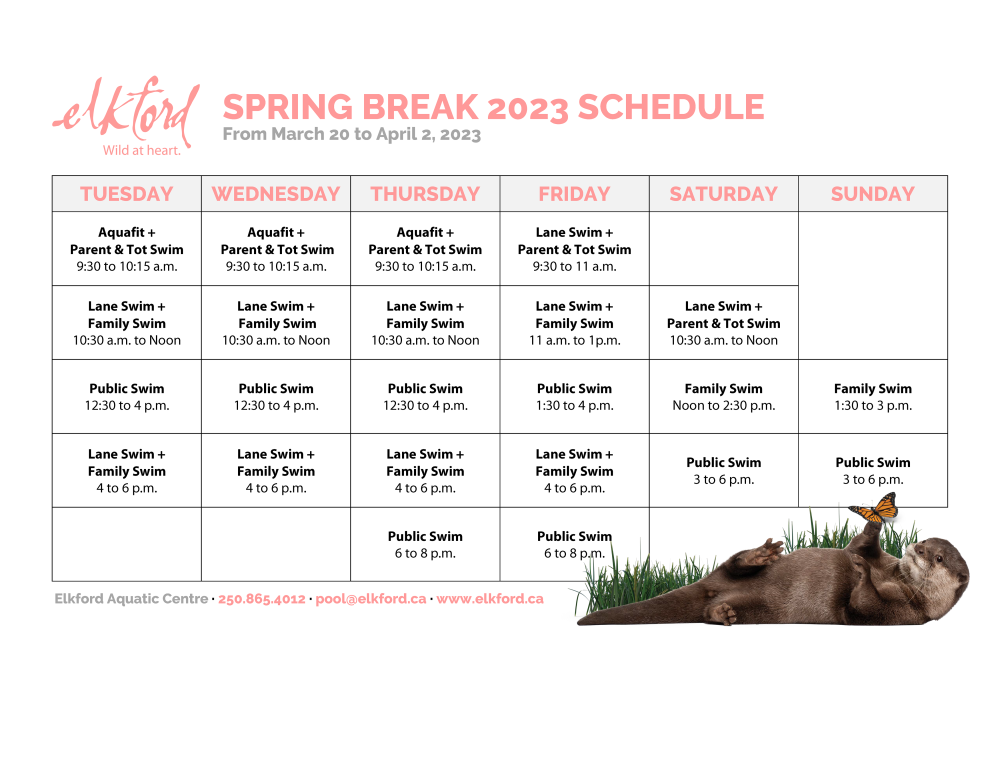 District of Elkford Spring Break 2023 Pool Schedule